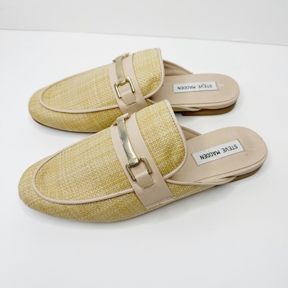 Steve Madden Caleb Mules Horsebit Rafia Natural Tan 10 - Picture 2 of 6